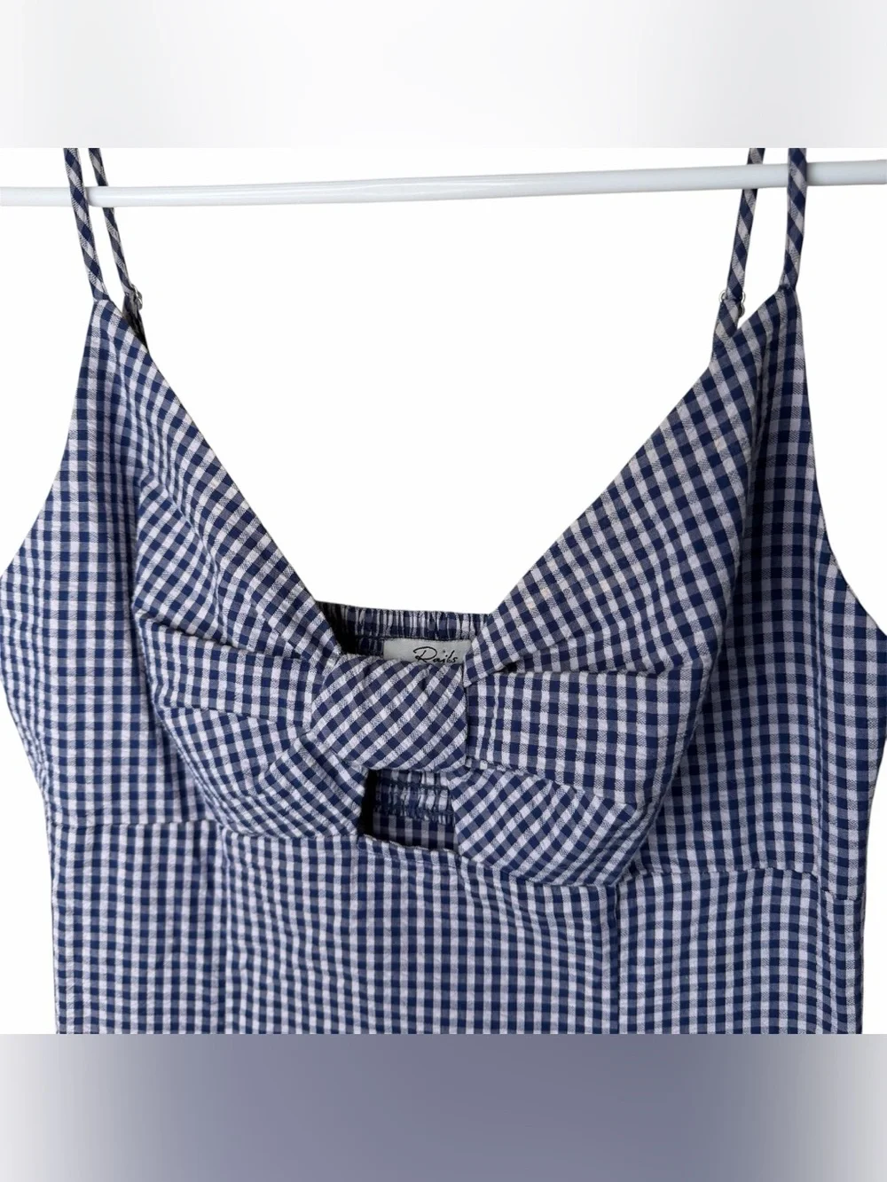 Rails Maeve Midi Dress Size XS Navy Lilac Gingham Bow Cut Out Organic Cotton